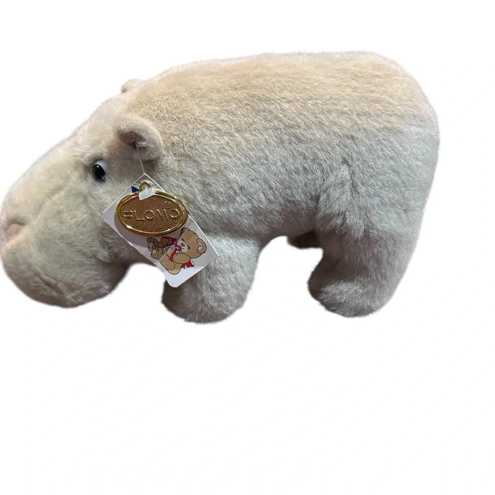Vintage FLOMO Plush Hippo — 11” Cream Tan Stuffed‎ Animal with Original Tags